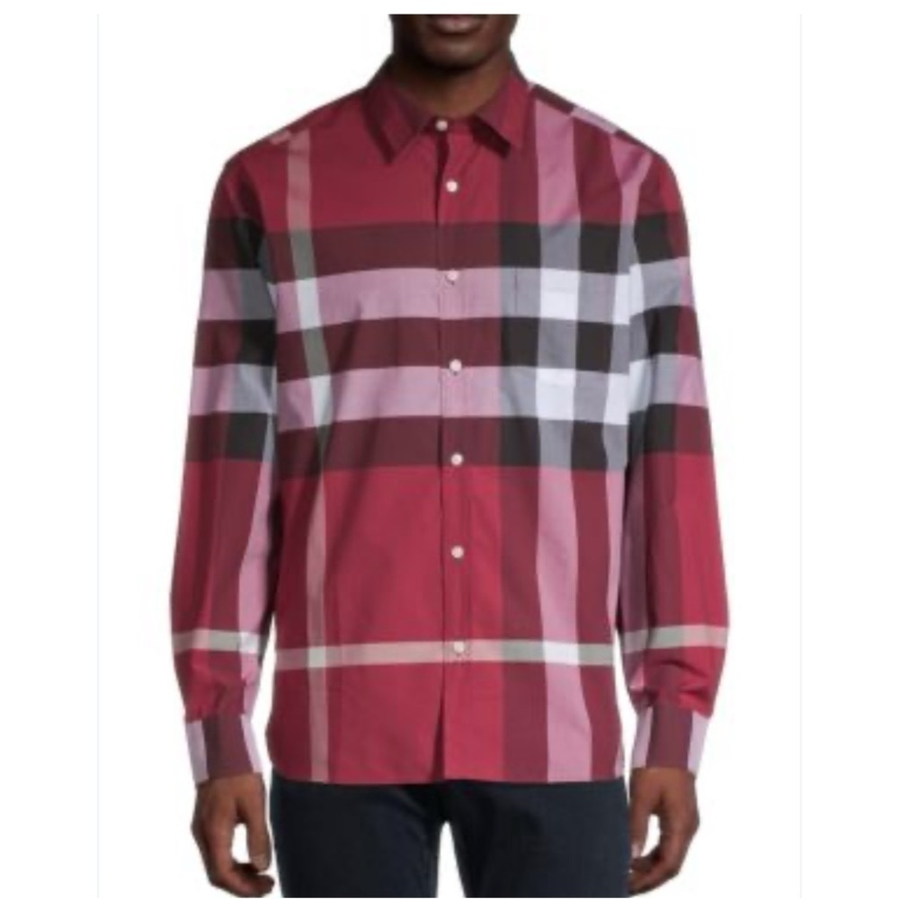 Burberry London England Men's Checkered Shirt - Red and Black size XL